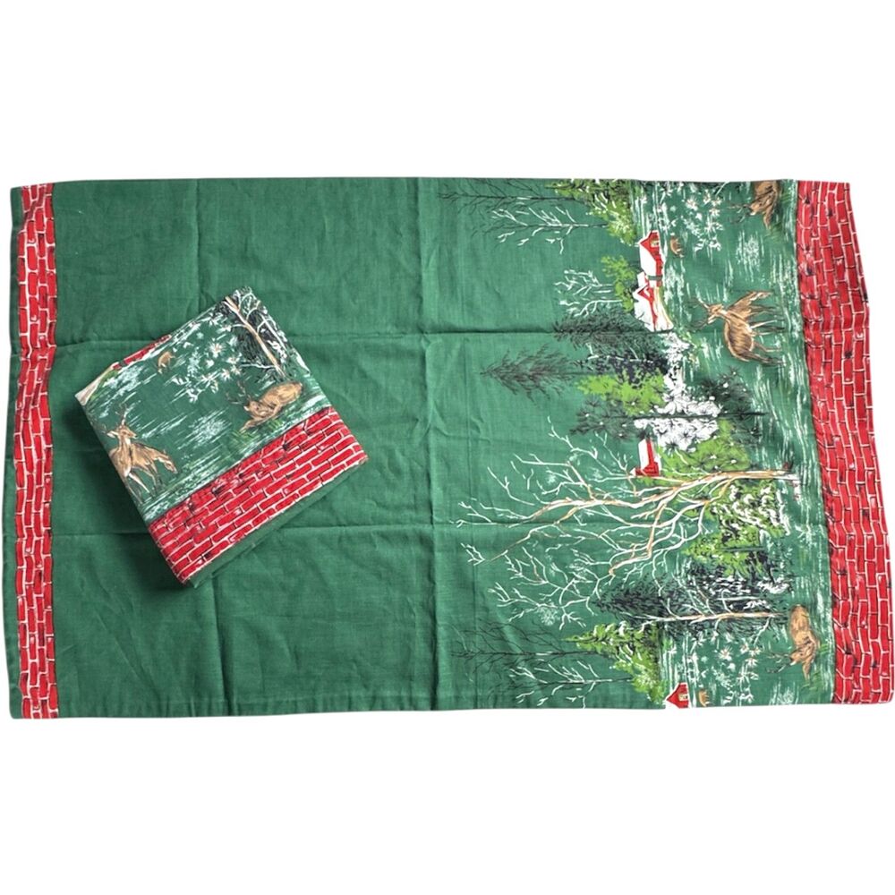 Holiday Print Winter Woodland Deer Handcrafted Standard Pillowcase Set Christmas